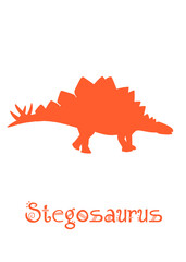 Stegosaur Dinosaur Vector illustration silhouette. orange dinosaurs, kids dinosaur name prints orange, boys bedroom wall art, dino room, kids dinosaur posters.
