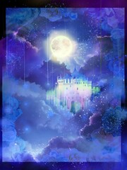 The silhouette of European beautiful castle in starry night sky background