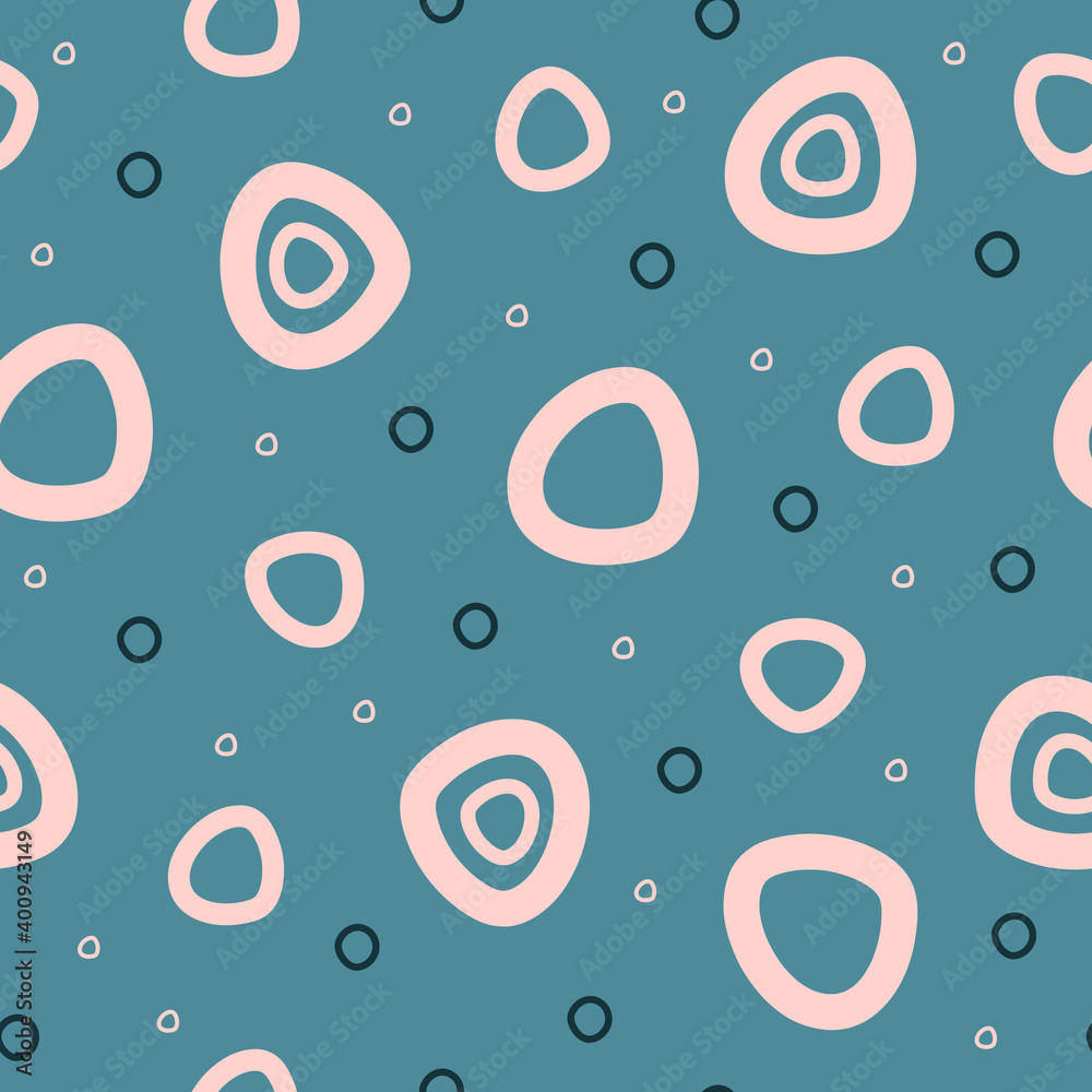 Poster Vector seamless pattern with doodle circles. Modern abstract backdrop in flat style for textile, wallpaper, clothes, wrapping paper