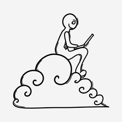 Businessman sit on the cloud. Doodle vector icon. Drawing sketch illustration hand drawn cartoon line eps10