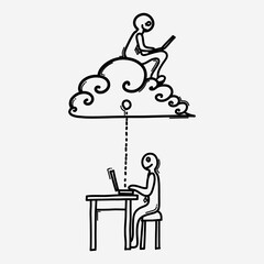 Businessman connect internet. Doodle vector icon. Drawing sketch illustration hand drawn cartoon line eps10