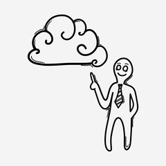 Businessman with cloud. Doodle vector icon. Drawing sketch illustration hand drawn cartoon line eps10
