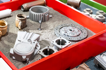 many kind of casting product show before and after cleaning by shot blasting process and put it on...