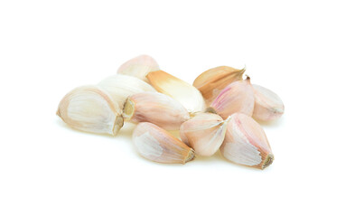 Garlic lobe isolated on white background.