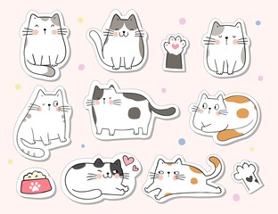 Draw collection stickers cute cat For printable.