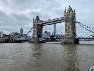 Fototapeta na wymiar A view of London from the River Thames showing Tower Bridge