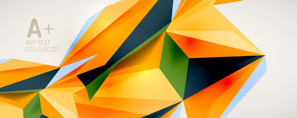 Obraz premium Vector triangle geometric backgrounds. Low poly 3d shape on light backdrop. Vector illustration for covers, banners, flyers and posters and other designs