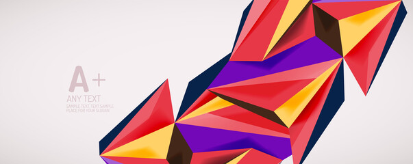 Vector triangle geometric backgrounds. Low poly 3d shape on light backdrop. Vector illustration for covers, banners, flyers and posters and other designs