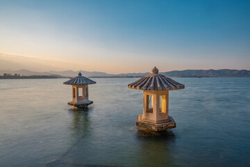 The traditional Chinese architecture at West Lake, Hangzhou, China. 
