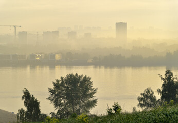 Bank of the Ob in the fog