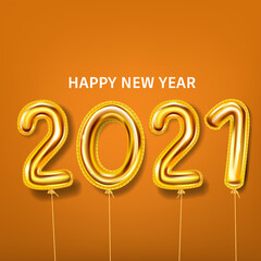 2021 Happy New Year background. Gold realistic 3d balloons foil metallic numbers. Vector illustration celebrate festive party, poster, banner