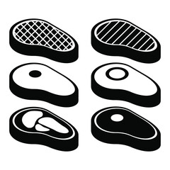Various pieces of meat for barbecue black on white background, sign for design, vector illustration