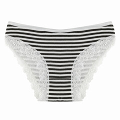 Women's panties with black stripes,  front view isolated on the white background