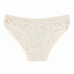 Women's beige panties with lace,  front view isolated on the white background