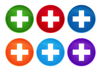 Plus icon super round button set glass design