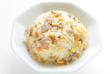 homemade chicken fried rice on chinese plate