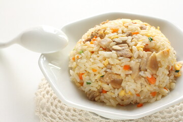 homemade chicken fried rice on chinese plate