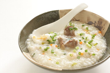 Chinese food, congee with spring onion on top