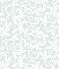 Fototapeta na wymiar Seamless grey background with white pattern in baroque style. Vector retro illustration. Ideal for printing on fabric or paper for wallpapers, textile, wrapping. 