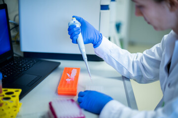Pipettieren einer PCR Platte, PCR Methode im Labor zur Erkennung von Virusinfektionen, selektive...