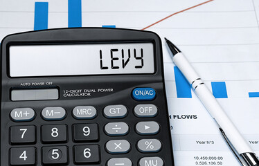 Calculator with the word levy on the display