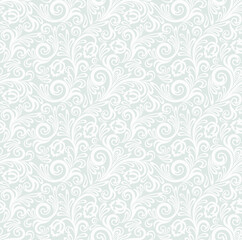 Seamless grey background with white pattern in baroque style. Vector retro illustration. Ideal for printing on fabric or paper for wallpapers, textile, wrapping. 