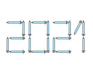 2021 numbers shape with colorful vaccine injectors, corona free 2021