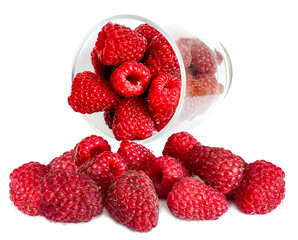 raspberries on white background