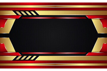 Abstract geometric background template design use combination black, gold and red gradient colors. wallpaper for game style use horizontal layout. 