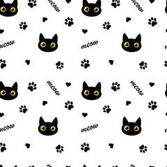 Black cat. Seamless pattern with trendy print for textiles, bed linen, clothing, wrapping paper.