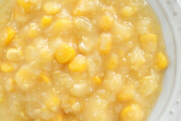 Prepared cream corn in bowl for cooking ingredient