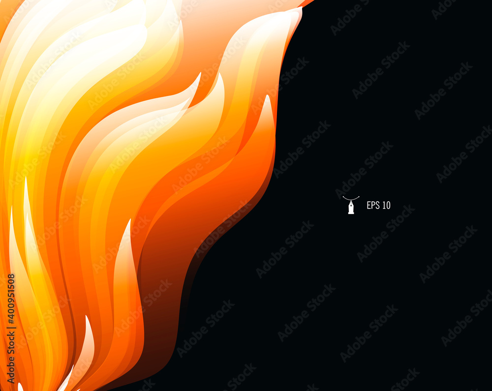 Wall mural abstract background for design with bright graphic element of fire flames, smooth 3d forms on dark b