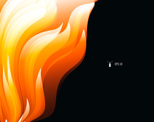 Abstract background for design with bright graphic element of fire flames, smooth 3d forms on dark backdrop, cover composition
