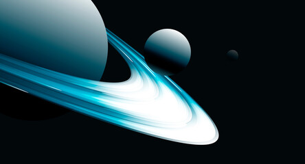 illustration of a planet with rings and satellite, abstract space background, wallpaper design © YarM