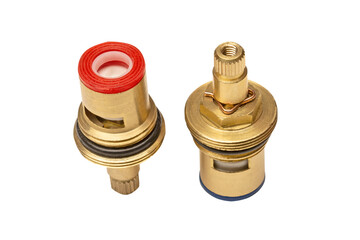 Brass Ceramic Faucet Cartridge, isolated on white background. A very detailed view.