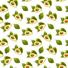 Avocado seamless pattern. Whole avocado with leaf. Texture for eco and healthy food