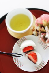 Japanese confectionery, strawberry and red bean paste Daifuku Mochi