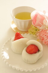 Japanese confectionery, strawberry and red bean paste Daifuku Mochi