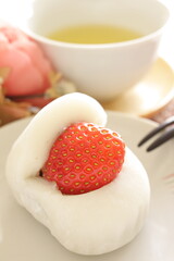 Japanese confectionery, strawberry and red bean paste Daifuku Mochi