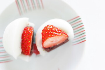 Japanese confectionery, strawberry and red bean paste Daifuku Mochi