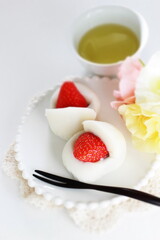 Japanese confectionery, strawberry and red bean paste Daifuku Mochi