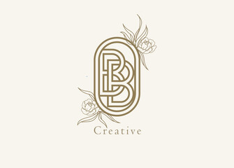Abstract Initial B and B Logo, Monogram with floral frame, usable for brand, card and invitation, logo design template element,vector illustration