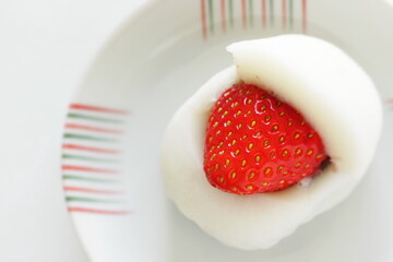 Japanese confectionery, strawberry and red bean paste Daifuku Mochi