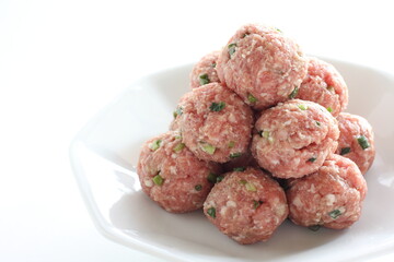 Homemade Chinese pork and beef mixed meatball on dish for prepared food ingredient