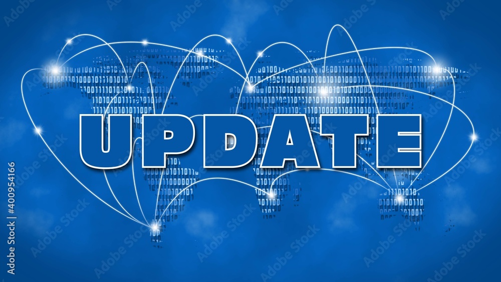 Poster abstract digital computer background - update lettering in front of world map background - internet 
