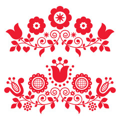 Polish folk art vector design collection with flowers perfect for greeting card or wedding invitation