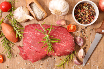 raw beef and spices- top view