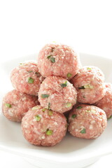 Homemade Chinese pork and beef mixed meatball on dish for prepared food ingredient