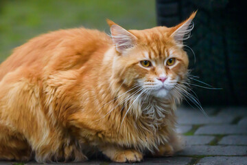 Naklejka na ściany i meble Long haired Maine coon ginger cat.