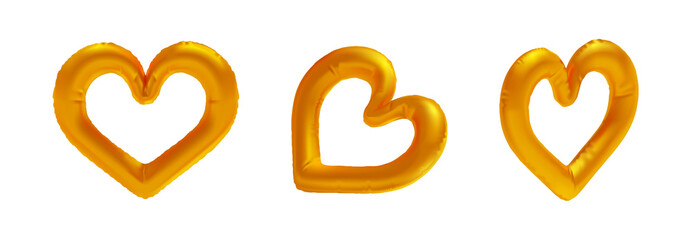 Set of isolated realistic gold heart shaped foil balloon vector decoration for valentine's day,  love and wedding event